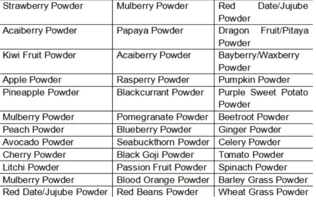 Ingredientes de frutas, alimentos saudáveis, alta qualidade, bom sabor e solubilidade em água, bebidas liofilizadas em pó, diversas frutas em pó